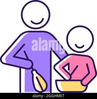 Cooking with kid RGB color icon Stock Vector