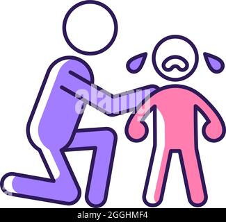 Comforting crying child RGB color icon Stock Vector