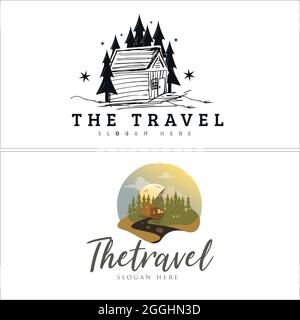 Hotel cabin rental camping logo design Stock Vector