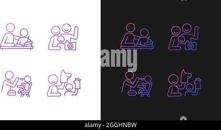 Effective parenting style gradient icons set for dark and light mode Stock Vector
