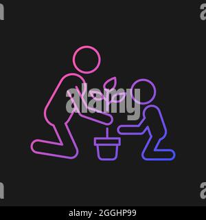 Planting flower with kid gradient vector icon for dark theme Stock Vector