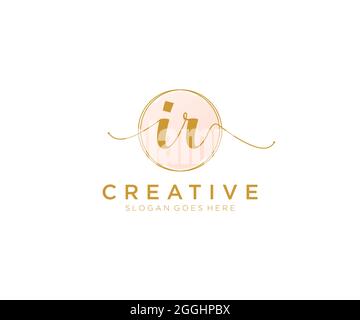 IR Feminine logo beauty monogram and elegant logo design, handwriting logo of initial signature, wedding, fashion, floral and botanical with creative Stock Vector