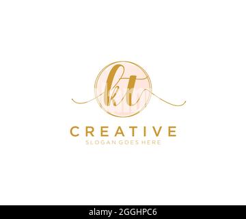 KT Feminine logo beauty monogram and elegant logo design, handwriting logo of initial signature, wedding, fashion, floral and botanical with creative Stock Vector
