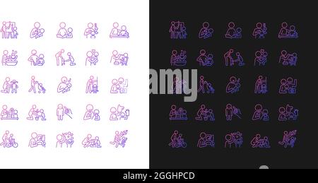 Parent and child interaction gradient icons set for dark and light mode Stock Vector