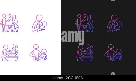 Parent-child bonding gradient icons set for dark and light mode Stock Vector