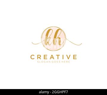 KH Feminine logo beauty monogram and elegant logo design, handwriting logo of initial signature, wedding, fashion, floral and botanical with creative Stock Vector