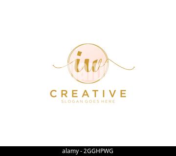 IW Feminine logo beauty monogram and elegant logo design, handwriting logo of initial signature, wedding, fashion, floral and botanical with creative Stock Vector