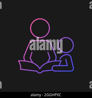 Reading book with child gradient vector icon for dark theme Stock Vector