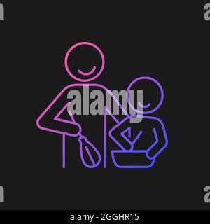 Cooking with kid gradient vector icon for dark theme Stock Vector