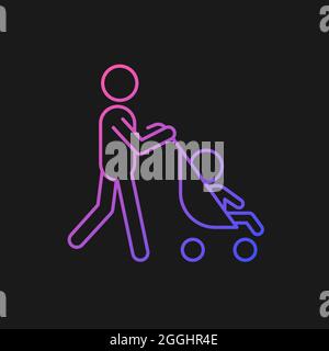Walking with stroller gradient vector icon for dark theme Stock Vector