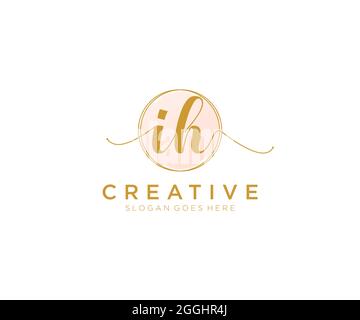 IH Feminine logo beauty monogram and elegant logo design, handwriting logo of initial signature, wedding, fashion, floral and botanical with creative Stock Vector