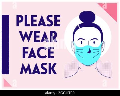 Please wear face mask poster with woman face, landscape 3x4 orientation Stock Vector