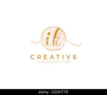 IK Feminine logo beauty monogram and elegant logo design, handwriting logo of initial signature, wedding, fashion, floral and botanical with creative Stock Vector