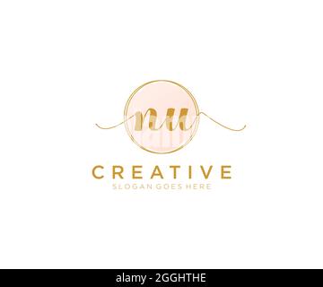 NU Feminine logo beauty monogram and elegant logo design, handwriting logo of initial signature, wedding, fashion, floral and botanical with creative Stock Vector