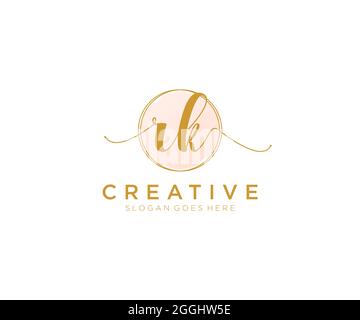 RK Feminine logo beauty monogram and elegant logo design, handwriting logo of initial signature, wedding, fashion, floral and botanical with creative Stock Vector