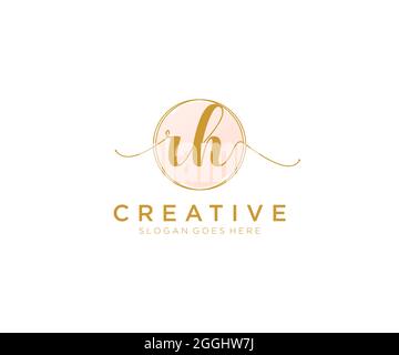 RH Feminine logo beauty monogram and elegant logo design, handwriting logo of initial signature, wedding, fashion, floral and botanical with creative Stock Vector