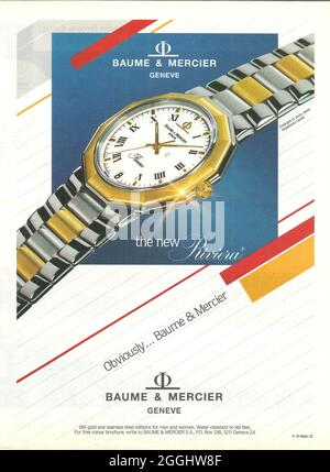 Paper ad advert of Baume Mercier watch Swiss made r day date gmt master chronometer date adjust Stock Photo