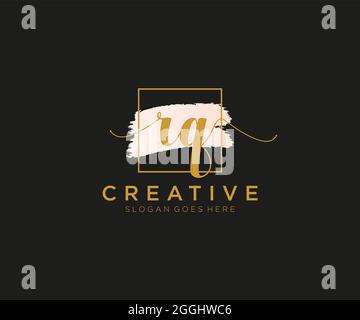 RQ Feminine logo beauty monogram and elegant logo design, handwriting logo of initial signature, wedding, fashion, floral and botanical with creative Stock Vector