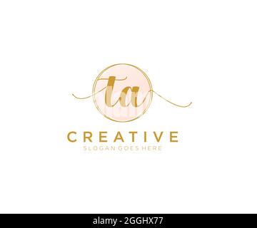TA Feminine logo beauty monogram and elegant logo design, handwriting logo of initial signature, wedding, fashion, floral and botanical with creative Stock Vector