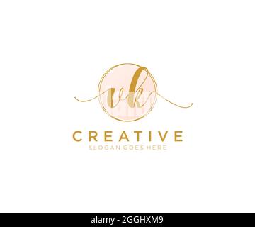 VK Feminine logo beauty monogram and elegant logo design, handwriting logo of initial signature, wedding, fashion, floral and botanical with creative Stock Vector