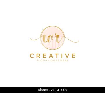 WR Feminine logo beauty monogram and elegant logo design, handwriting logo of initial signature, wedding, fashion, floral and botanical with creative Stock Vector