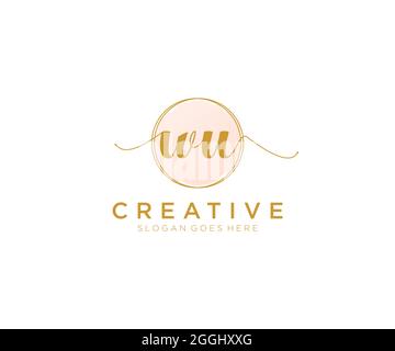WU Feminine logo beauty monogram and elegant logo design, handwriting logo of initial signature, wedding, fashion, floral and botanical with creative Stock Vector