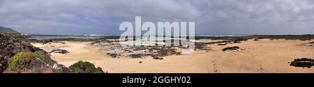 Panoramic view over beach at Orzola, Lanzarote Stock Photo