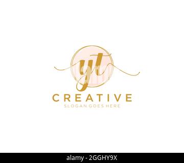 YT Feminine logo beauty monogram and elegant logo design, handwriting logo of initial signature, wedding, fashion, floral and botanical with creative Stock Vector
