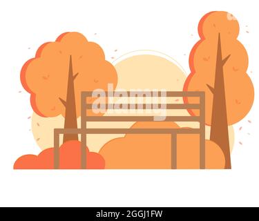 Bench in the autumn park with trees Stock Vector