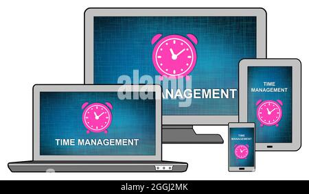 Time management concept shown on different information technology devices Stock Photo