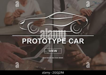 Prototype car concept illustrated by pictures on background Stock Photo