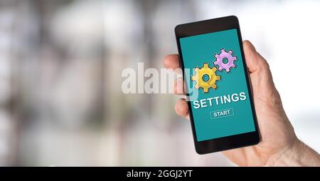 Smartphone screen displaying a settings concept Stock Photo