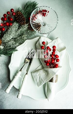 Minimalistic table setting for festive christmas dinner Stock Photo