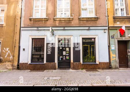 POZNAN, POLAND - Nov 12, 2018: The Front entrance of a Basilium restaurant in the old city square Stock Photo