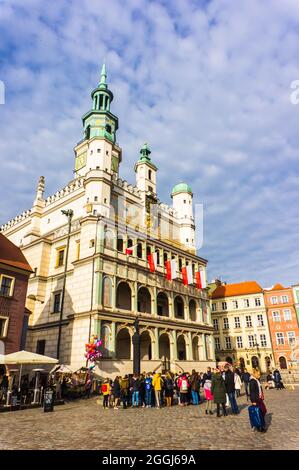 POZNAN, POLAND - Nov 12, 2018: The high town hall building with tower in the old city square Stock Photo