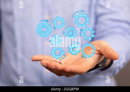 Business, Internet, and technology concept. Business select gear icon on virtual screen Stock Photo