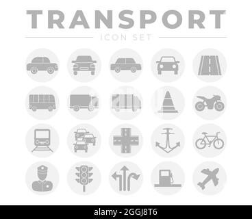 Round Transport Icon Set with Vehicles and Other Traffic Icons Stock Vector