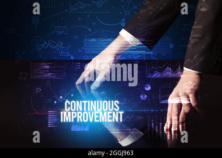 Businessman touching huge screen concept Stock Photo