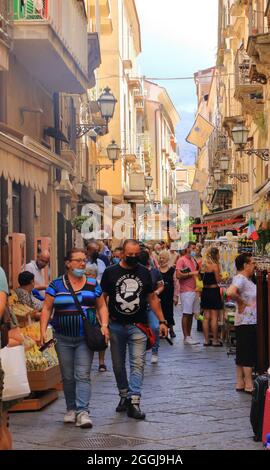 July 15 2021 - Sorrento, Italy: People on a street in Sorrento. Sorrento is a small town in Campania in southern Italy. Stock Photo