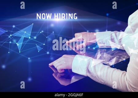 Businessman touching huge screen concept Stock Photo