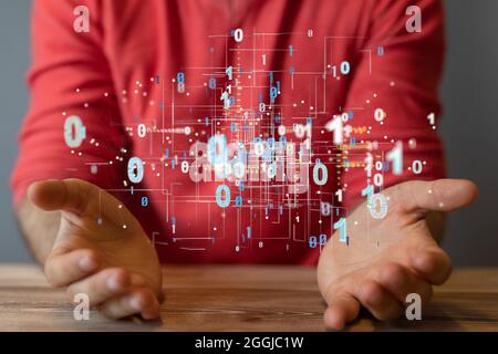 Closeup of a 3D cyberspace with particles and digital data network connections concept Stock Photo