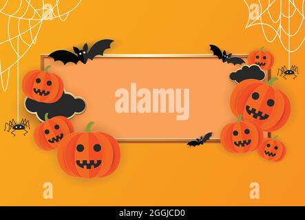 Halloween paper cut Background, Vector Illustration. Happy Halloween Paper cut Design. Copy space Halloween sale banner. Stock Vector