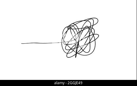 Random chaotic lines. Hand drawing insane tangled scribble clew. Vector icon isolated on white background. Stock Vector