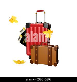 autumn travel gear with white background 3d design side view easy to remove background Stock Photo
