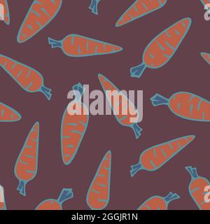 Vector seamless pattern with hand drawn carrots. Colored and depicted by a line. Stock Vector