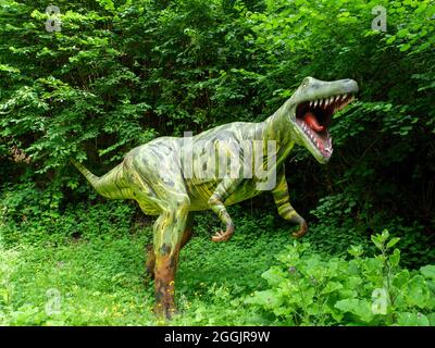 Dinosaur traces, dinosaur sculpture, Bad Essen, Osnabruecker Land, Lower Saxony, Germany Stock Photo