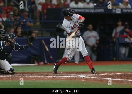 St. Petersburg, FL. USA; Boston Red Sox left fielder Kyle Schwarber (18)  catches a foul ball for the out during a major league baseball game against  Stock Photo - Alamy