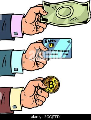 payment options, we accept cash, bank cards and cryptocurrency Stock Vector