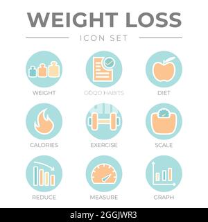Weight Loss Pastel Outline Icon Set Stock Vector