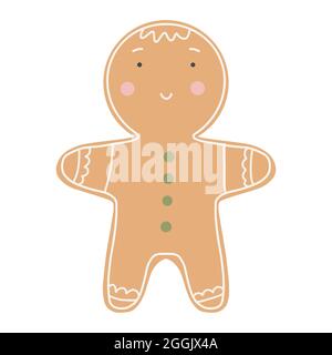 Cute gingerbread man cookie. Happy new year decoration. Merry christmas holiday. New year and xmas celebration Stock Vector